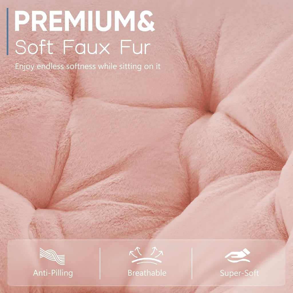 DUMOS Comfy Saucer Chair,Faux Fur Lounge Seasting XL Circle Chair for Bedroom, Dorm & Gaming, Foldable Fashion Accent Seat for Small Spaces, Folding Moon/Mushroom/Round Oversized Style,Hot Pink