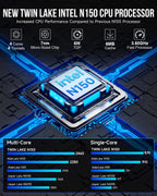 GMKtec Mini PC  Intel Twin Lake N150 (Upgraded N100)  16GB DDR4 RAM 512GB PCIe M.2 SSD  Desktop Computer 4K Dual HDMI/USB3.2/WiFi 6/BT5.2/2.5GbE RJ45 for Office  Business