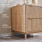 T4TREAM Modern Fluted Wood Night Stand, 30" Tall Bedside Table with 2 Drawers & Large Tabletop, Side Tables Bedroom, End Table for Living Room, Natural Oak