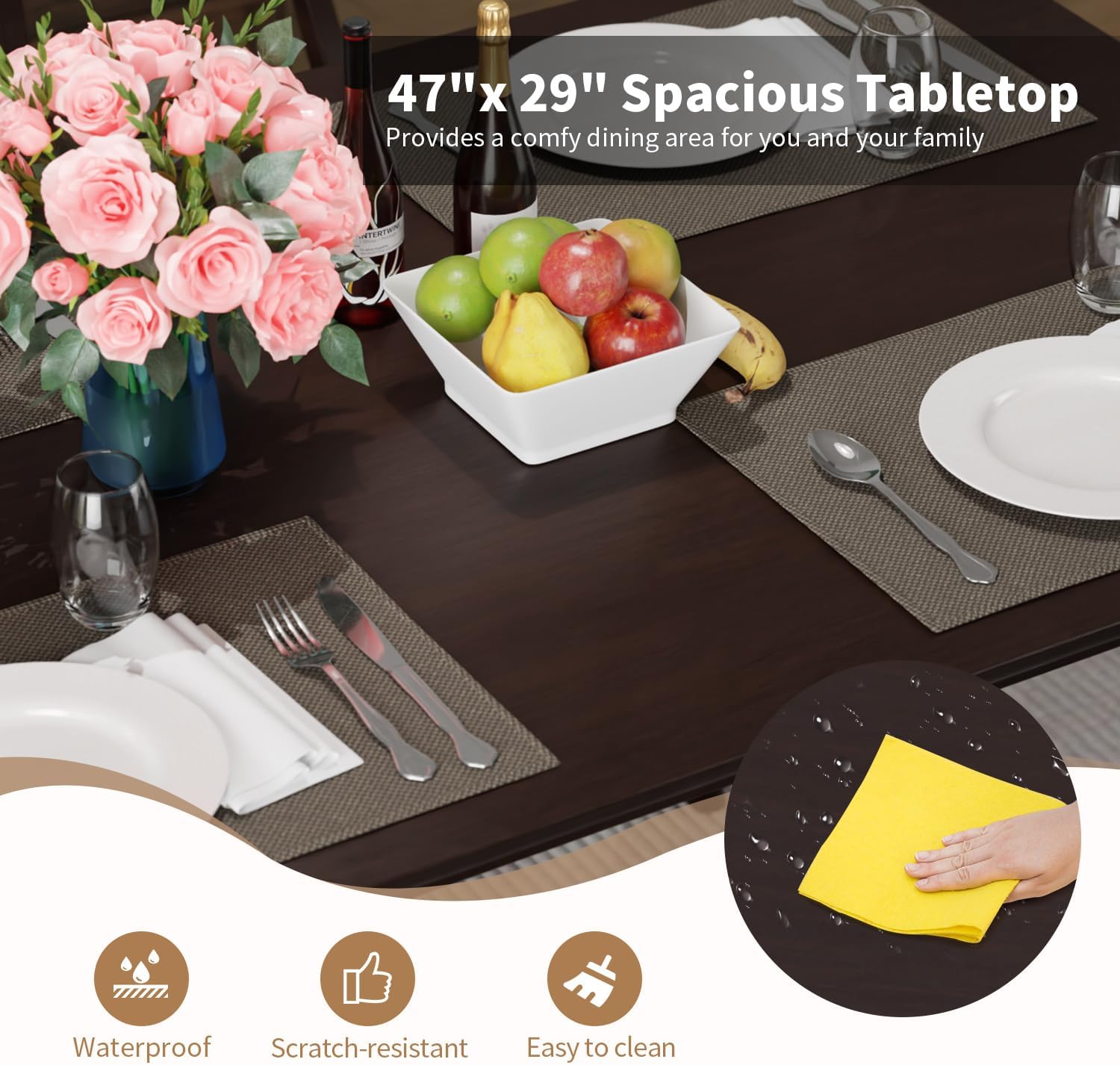 FDW 47 Inches Dining Table, Dining Room for 4 People, Small Rectangular Table for Kitchen, Quick Assembly, Small Spaces Modern Home Furniture Dinner Table, Espresso