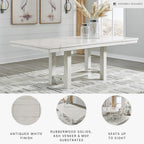 Signature Design by Ashley Robbinsdale Casual Removable Center Leaf Dining Extension Table with Trestle Base, Wood, Ash Veneer, Tabletop with Planked Effect, 2 Removable Center Leaves, Seats 8, White