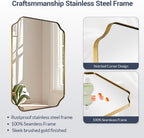 Gold Bathroom Mirror 30x40 Inch, Scalloped Brass Mirrors for Bathroom Sink, Notched Corner Rectangle Mirror in 1'' Stainless Steel Metal Frame Home Remodel Wall Mount Vertical/Horizontal