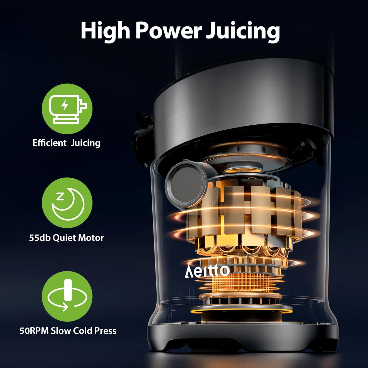 Cold Press Juicer For Whole Fruits, Aeitto Juicer Machines with Large Feed Chute, Self Feeding Juice Extractor Machine, Easy to Assemble, Easy to Clean & Use, High Juice Yield