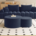BSHOMGI Nesting Coffee Table Set of 2, Upholstered Round Corduroy Circle Foam Round Side Table for Living Room, Entryway Set, 32"+17" Footrest No Assembly (Blue, 32"+17")