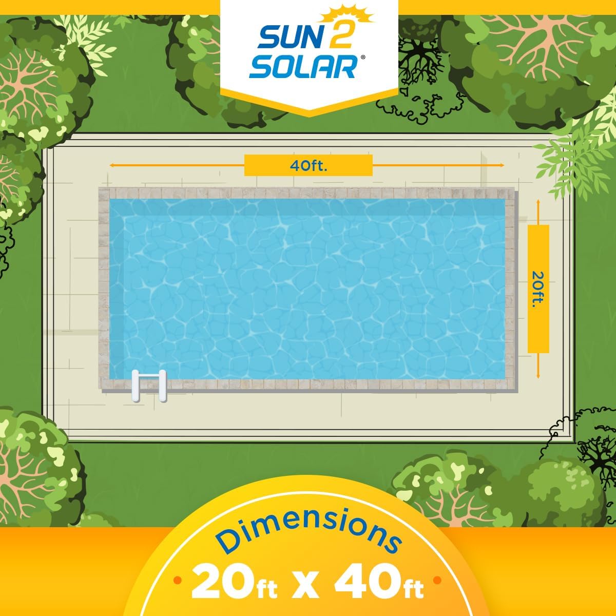 Sun2Solar Blue 20 ft x 40 ft Rectangle Solar Cover | 800 Series | Heat Retaining Blanket for Rectangular Inground & Above Ground Swimming Pools | Use Sun to Heat Pool | Bubble Heating Blankets