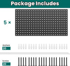 EVERHANGER Metal Pegboard Panels 24" x 12", Heavy Duty Steel Peg Boards for Garage, Pegboard Wall Organizer for Tool Storage and Organization, Black, 5 Pack