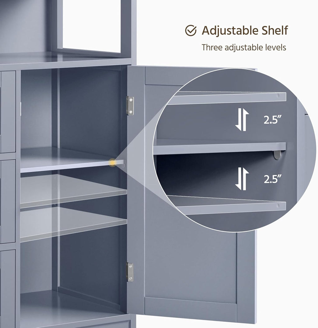 Yaheetech Bathroom Storage Cabinet Bathroom Floor Cabinet Freestanding Storage and Organizer with Door, 3 Drawers, Adjustable Shelf, 35.5 Inches Height, Gray