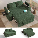 Vipbear 65" Loveseat Sleeper Sofa with Pull Out Bed, Chenille 3-in-1 Convertible Sofa Bed with Reclining Backrest|USB Ports|Cup Holders|Side Table|Storage Armrests, Tool Free Assembly, Green