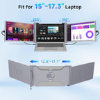 Laptop Screen Extender  15" 1080P IPS FHD Triple Monitor for 15"-17.3" Laptops  Plug & Play Portable Monitor Extender with USB-C/HDMI/USB-A for Mac/Windows/Chrome/Android Gray