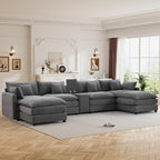 145" Cloud Couch Oversized U Shaped Grey Sectional Couches for Living Room, Big Soft Comfy Fluffy Chenille Couch Sectionals, Modular Sectional Sofa with Ottoman & Central Console