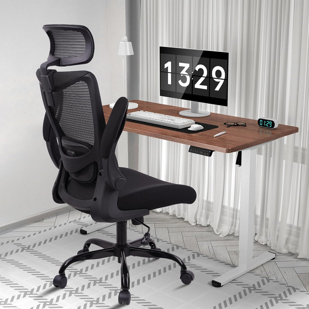 CLATINA Heavy Duty Ergonomic Mesh Office Chair 400LBS, Big and Tall Desk Chair with Adjustable Lumbar Support & Headrest, Flip Up Padded Arms, High Back Computer Chair for Home Office, Black, 8 Pack