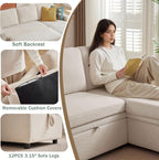 Sleeper Sofa, 79" Sectional Sofa Bed, 2 in 1 Pull Out Couch Bed with Storage Chaise and Side Pockets, L Shaped Sleeper Couch for Living Room, Beige