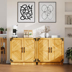 Modern Farmhouse Sideboard Buffet Cabinet - 31.5" Storage Credenza with Adjustable Shelves, Oak & Black Finish for Kitchen, Living Room, Coffee Bar