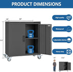 Metal Garage Storage Cabinet with Wheels, Tall Locking Cabinet with Doors and Shelves, Tool Storage Cabinets for Garage, Home Office (Black,35.6" H)