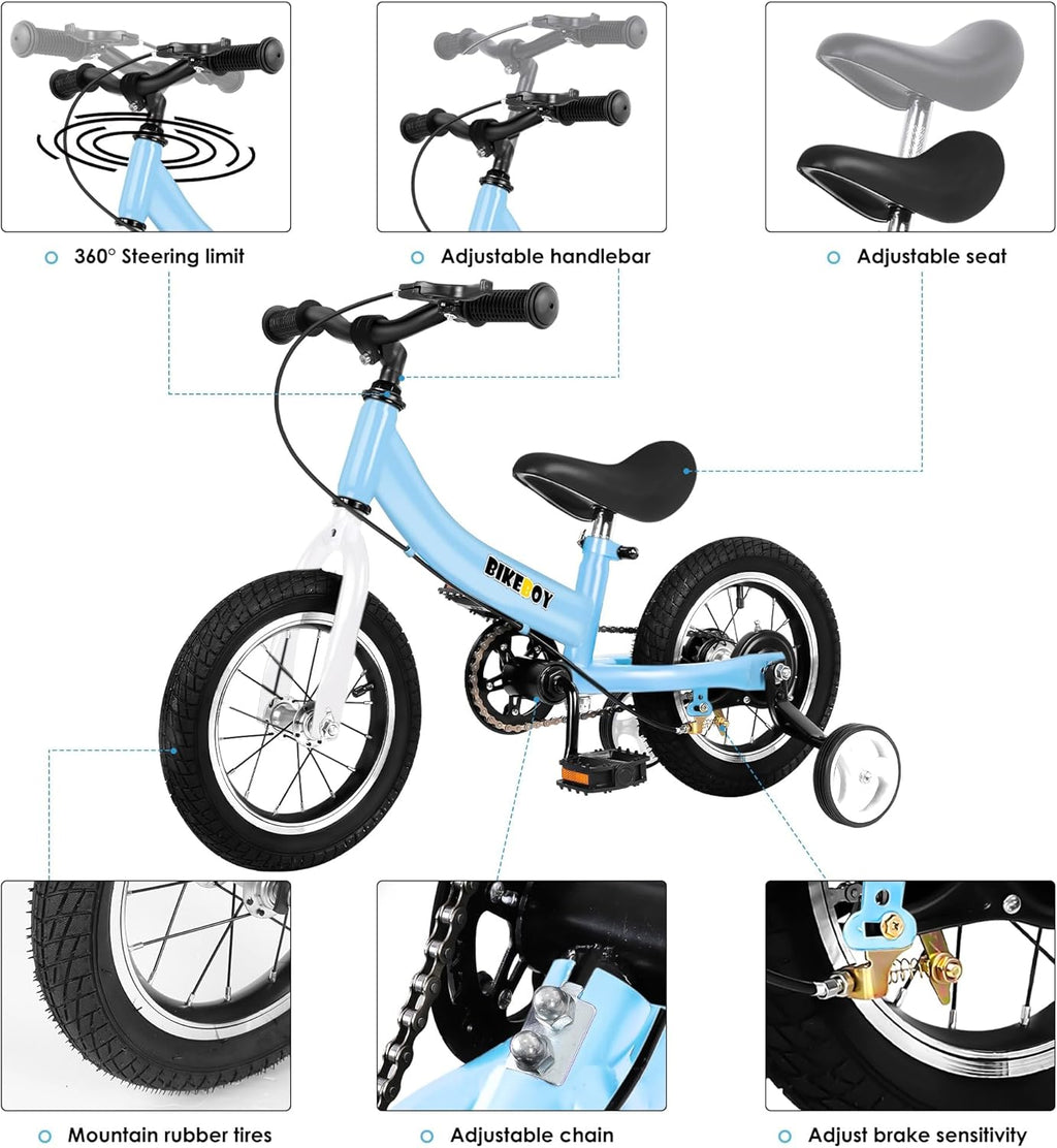 Balance Bike 2 in 1,The Dual Use of a Kids Balance Bike and Toddler Bike, for 2 3 4 5 6 7 Years Old -12 14 16 Inches with Training Theory, Brake, Pedal