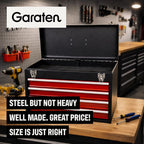 4-Drawer Tool Box with Drawers - Portable Metal Tool Box for Mechanics - Heavy Duty Steel Tool Chest with Locking Latches and Top Storage Compartment, Red/Black