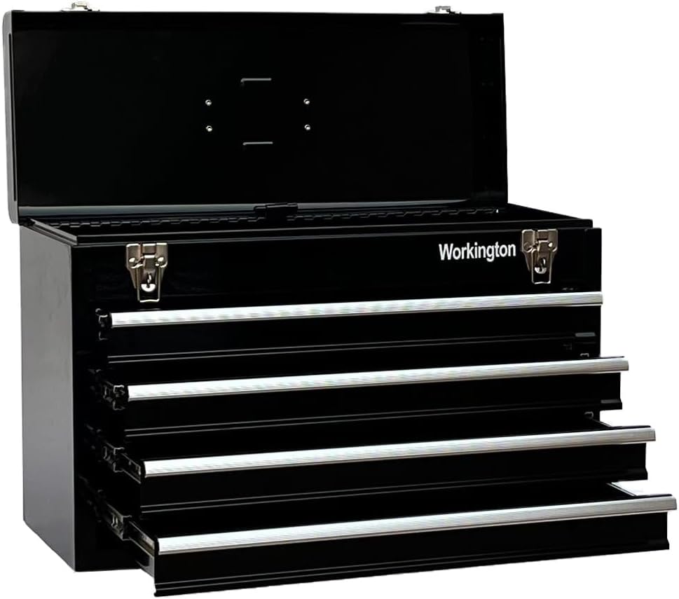 Workington Portable Metal Tool Chest with 4 Drawers, 20" 4-Drawer Tool Chest Cabinet with Ball Bearing Drawer Slides, Steel Tool Storage Box Organizer 4004 Black