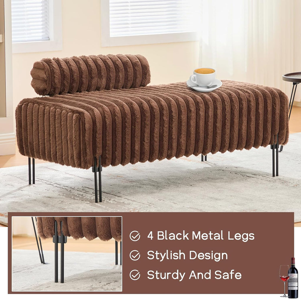NIOIIKIT 49.6" Modern Loveseat Sofa Couch, Upholstered Accent Sofa with Golden Legs and Adjustable Backrest, Small Faux Fur Couches for Bedroom, Living Room, Compact Small Space (Brown)
