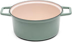 Misen 7 QT Enameled Cast Iron Dutch Oven - Chip-Resistant Enamel Coating - Thick Iron Core For Heat Retention - Large Cooking Surface - Oven Safe, Induction Compatible - Grill and Silicone Lid, Green