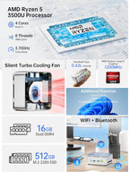 GMKtec Mini PC Computer  G10 Ryzen 5 3500U (Beats N150/4300U/3200U)  16GB RAM 512GB SSD 2.5GbE NIC LAN Desktop Office Home Business HTPC  Triple 4K Display  WiFi  BT  USB-C  DP  Type-C PD  HDMI 2.1