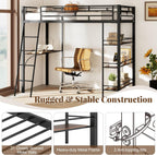 Giantex Twin Size Loft Bed with Desk & Shelves, Metal Bed Frame with Inclined Ladder & Full-Length Guardrails, High Loft Bed for Kids, Teens, Home, Dorm, Apartment, No Box Spring Needed