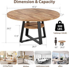 GarveeHome 47 Inch Round Dining Table for 4-6, Farmhouse Pedestal Kitchen Table with Storage Shelf, Space-Saving Circle, for Kitchen, Dining Room, Living Room, Apartment, Table Only- Retro