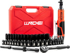 LLNDEI Cordless Electric Ratchet Wrench Set with Socket Set, 3/8" Ratchet, 40FT-LBS with Adjustable Speed, 1 Pack 2000mAh Lithium-Ion Battery and Charger, 52pcs