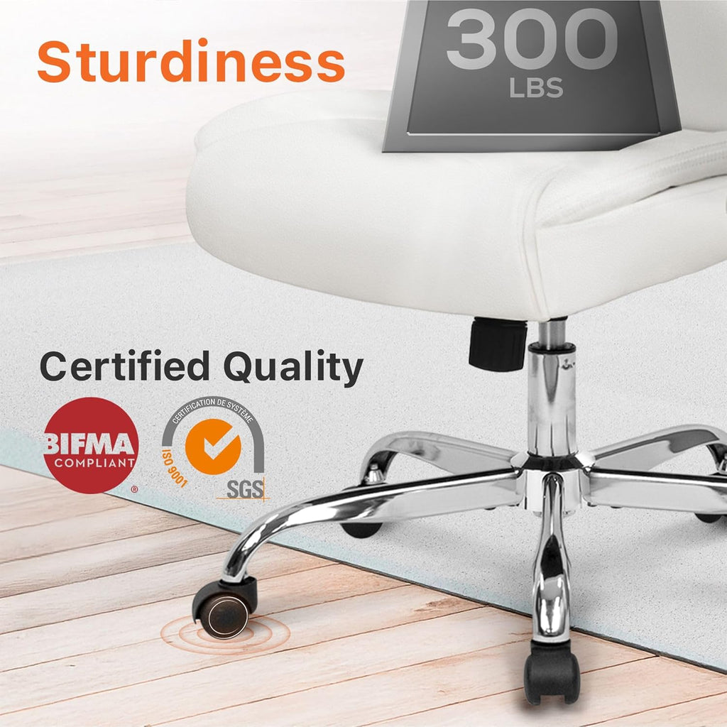 NEO CHAIR Office Desk Gaming Computer Home Chair Ergonomic Executive High Back Support Flip-up Arms Adjustable Height Swivel Rolling Wheels Comfy PU Leather (White)