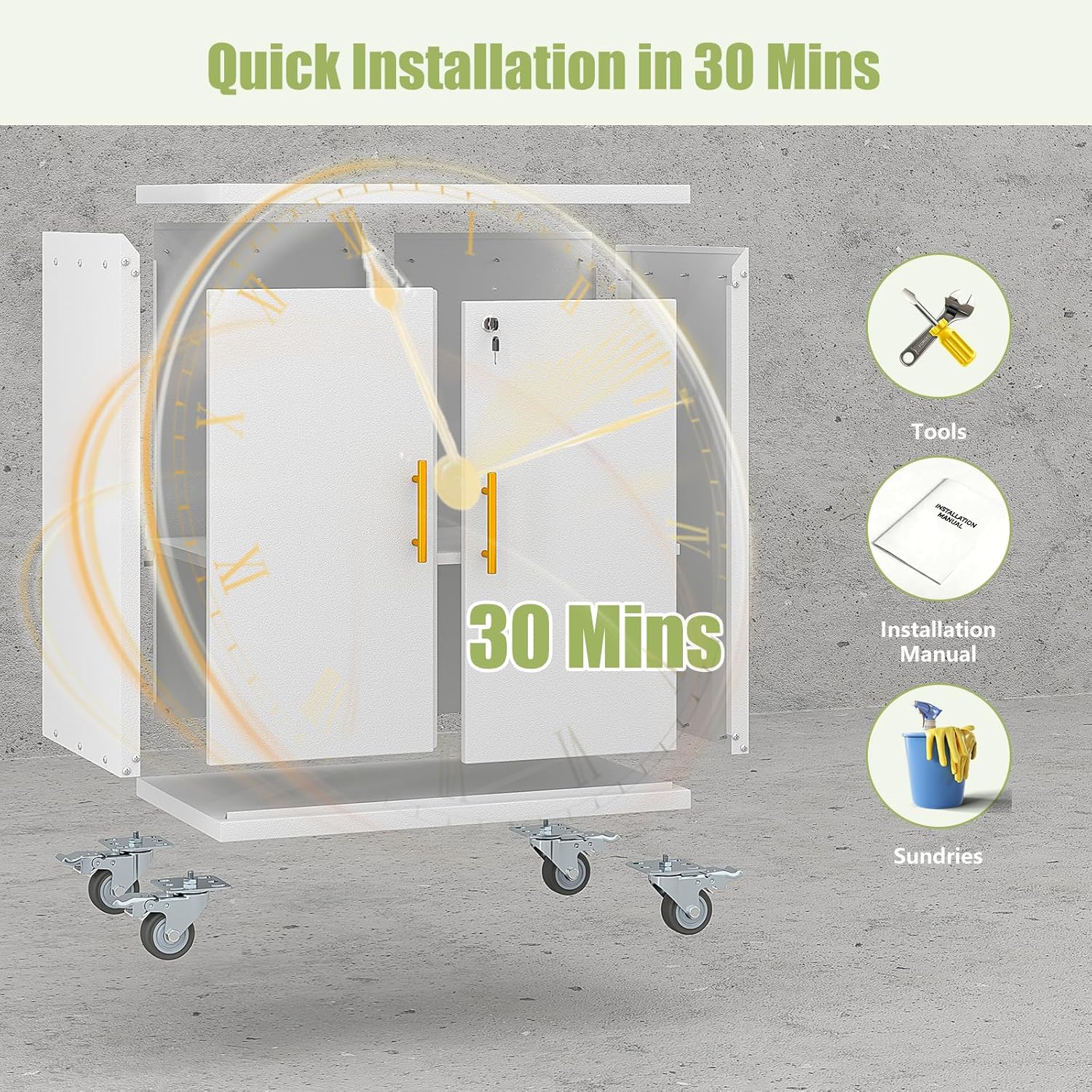 Metal Storage Cabinet with Wheels,Rolling Tool Cabinets with Doors and Adjustable Shelves,Lockable Garage Storage Cabinet,Heavy Duty Tool Chest for Home Office Utility Room,Assembly Required,White