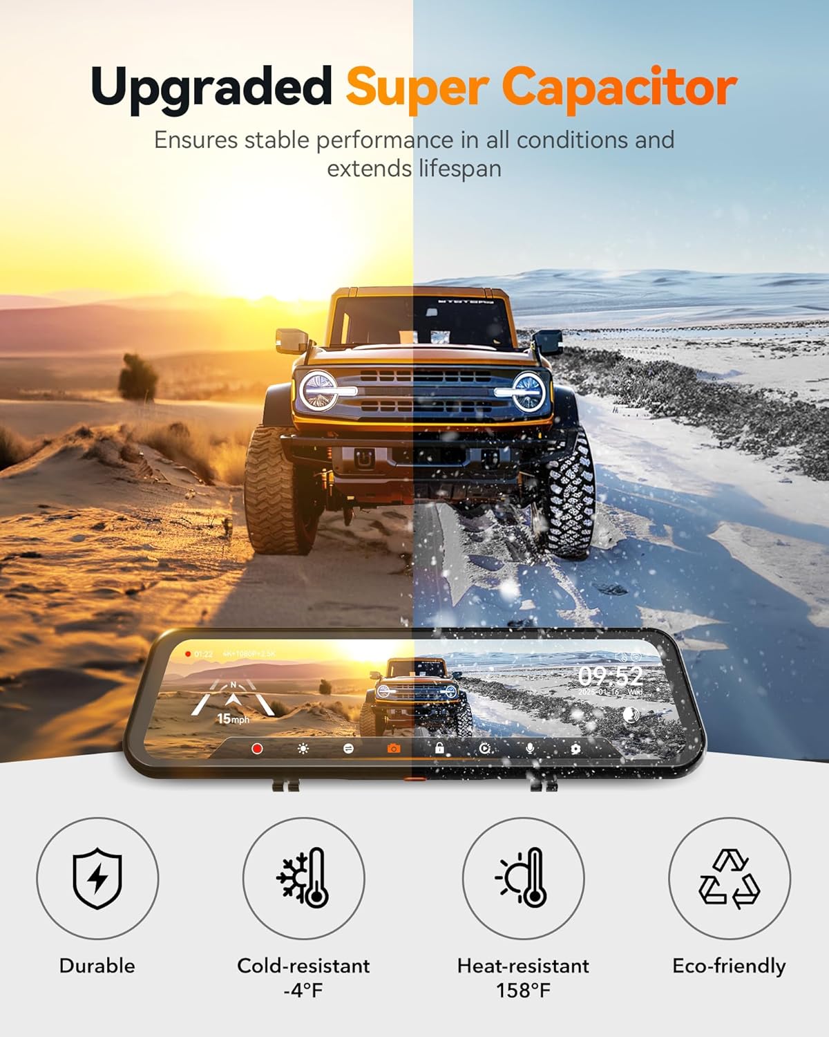 WOLFBOX G900 Tripro Cabin Version 3 Channel 4K Rear View Mirror Camera 8MP STARVIS IMX678 Night Vision 4K+1080P+2.5K Front Inside and Rear Mirror Dash Cam 5.8GHz WiFi Voice Control Includes 256GB Card