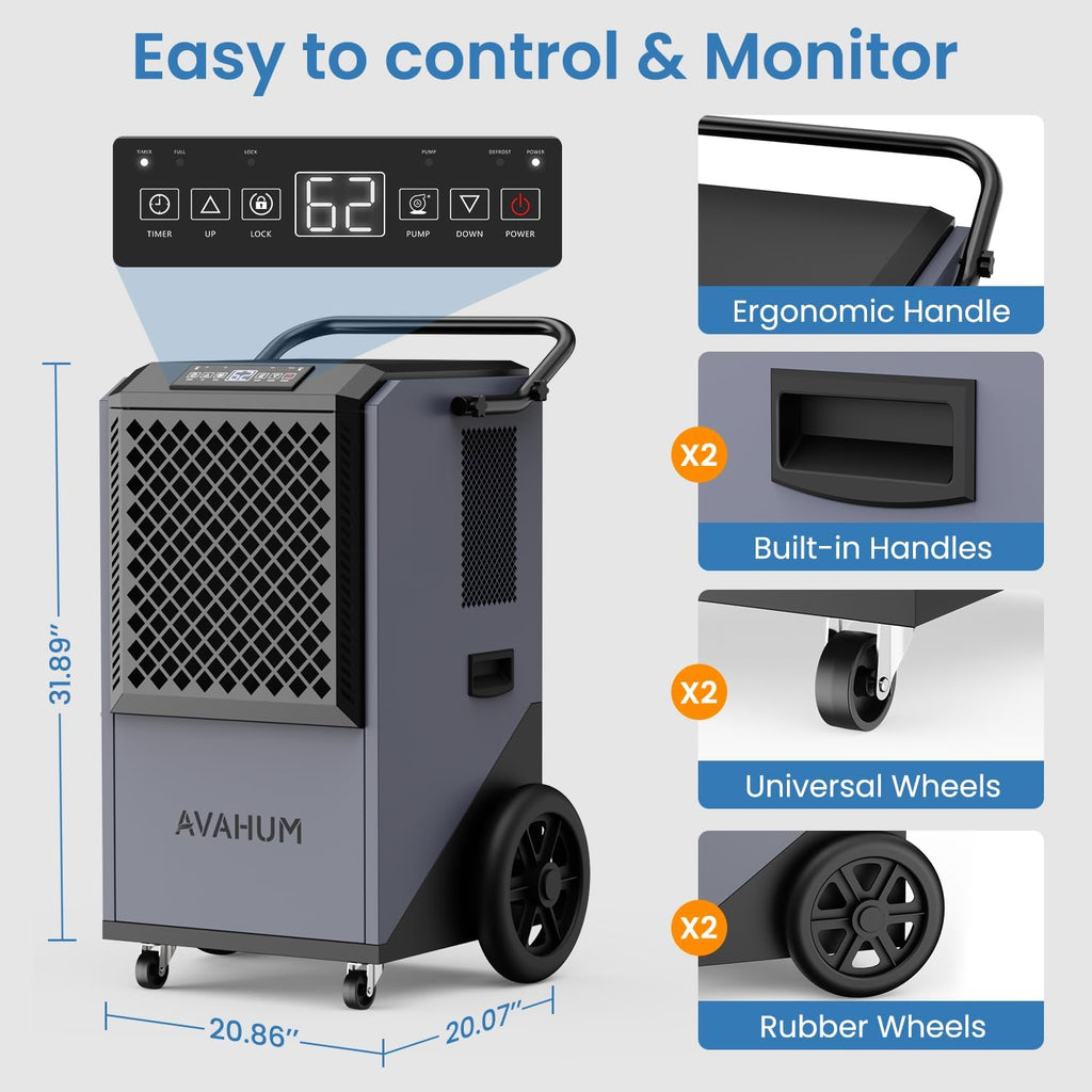 320 Pint Commercial Dehumidifier with Built-in Pump,Industrial Dehumidifier for Basement Warehouse Construction, 9,500 Sq.Ft Large Dehumidifier with Drain Hose, Auto Defrost, Auto Restart