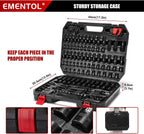 EMENTOL 189-Piece Impact Socket Set, 1/4" & 3/8" Drive Metric and SAE Sizes, CR-V Steel, Includes Deep & Shallow Sockets, Ratchets, Bits, Extensions, Spark Plug Socket & More, with Plastic Tool Case