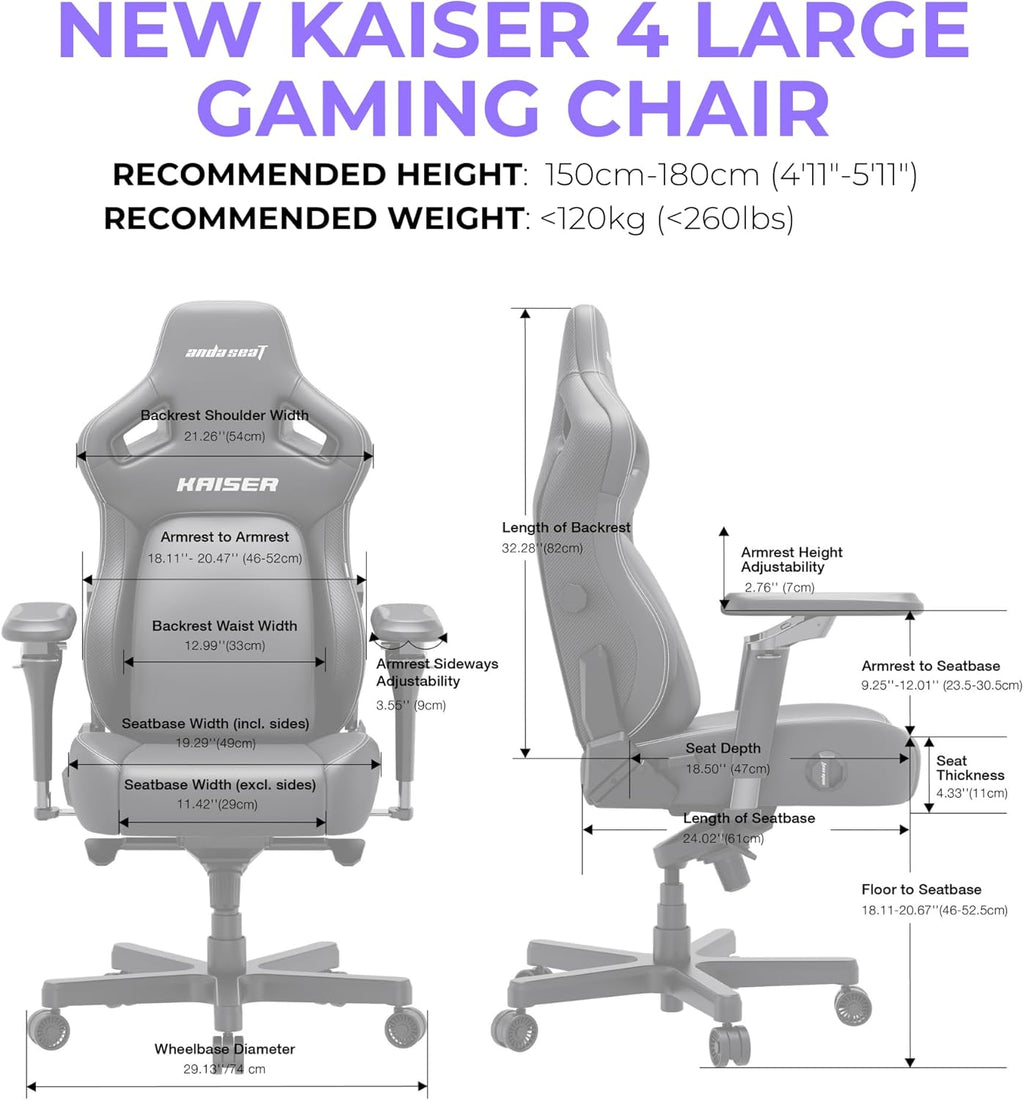 Anda Seat Kaiser 4 Large Gaming Chair for Adults - Ergonomic Black Fabric Gaming Seat with 6D Armrest, Comfortable Office Chair with Lumbar Support, Heavy Duty Wide Computer Seat