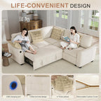 Hanherry Sectional Couch with Pull Out Sofa Bed,Chenille Sleeper Sofa with 2 Seat Storage & USB Charging,Comfy L Shaped Modular Couches for Living Room,Apartment