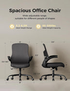 Office Chair, Mesh Ergonomic Desk Chairs, Comfy Computer Gaming Chair with Adjustable Height & Flip-up Armrest, Lumbar Support & Swivel Function for Home Office (Black)