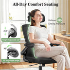 BESTFAIR Office Chair Ergonomic Desk Chair, Breathable Mesh Office Chairs with Adjustable Lumbar Support, Flip-Up Arms, Computer Desk Chair Comfy for Home Office, Black