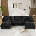 131" Oversized U Shaped Cloud Sectional Couches for Living Room, Comfy Fluffy Corduroy Black Boneless Sectionals Couch, Plush Memory Foam Modular Sectional Sofa with Double Chaise- 20" High Seat