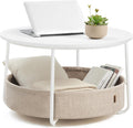 VASAGLE LILEA Collection - Coffee Table with Storage, Round Center Table for Living Room with Fabric Basket, Modern Style, Metal Frame, Matte White and Camel Brown ULCT244W10