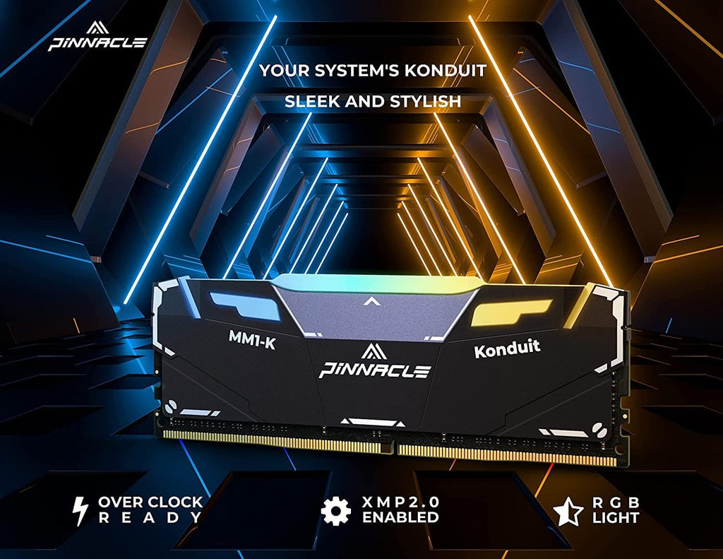 Timetec Pinnacle Konduit RGB 16GB KIT(2x8GB) DDR4 3200MHz PC4-25600 CL16-18-18-38 XMP2.0 Overclocking 1.35V Compatible for AMD and Intel Desktop Gaming PC Memory Module RAM - Black
