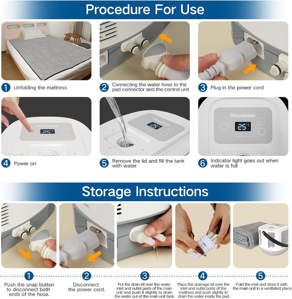 Comfort for Beds,Bed Water Cooling System with Portable Cooling Mattress & Heater(54°F-115°F), Quiet Operation,with Blankets Zone Any Size Bed .for Indoor