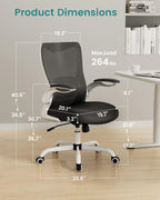 MUXX.STIL Office Chair, Ergonomic Desk Chair with Adjustable Lumbar Support and Flip up Armrest, Breathable Mesh Computer Chair for Home Office, White