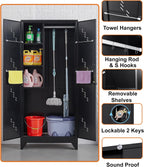 75" Metal Storage Cabinet with Lockable Doors, Functional Garage Storage Cabinets, Heavy-Duty Tool Organization Cabinet with Hanging Rod & S-Hooks (75" Utility Closet)