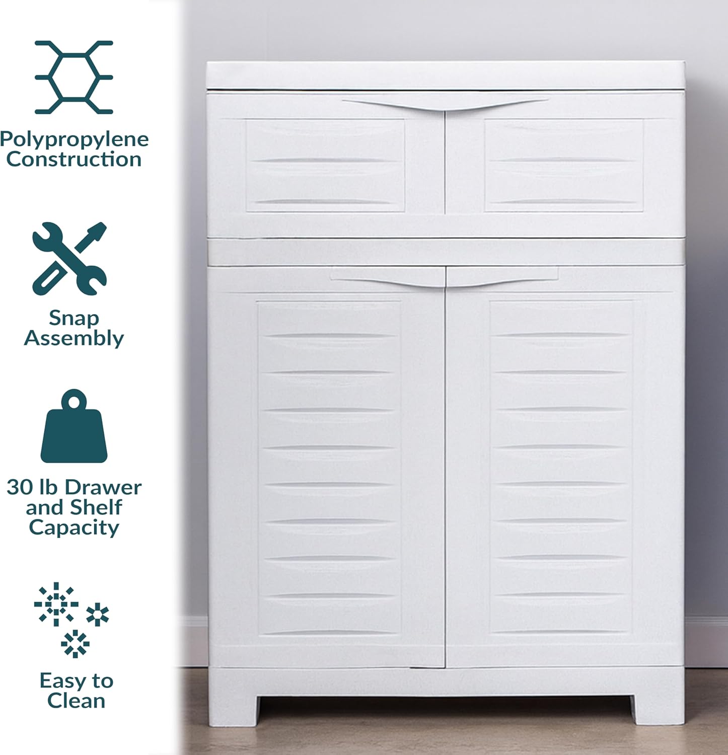 Sunnydaze 34.5" H Resin Garage Storage Cabinet - Garage Cabinet with Adjustable Shelf - Freestanding Utility Storage for Laundry Room, Office, Basement - Speckled White