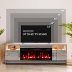 Fireplace TV Stand with 36" Fireplace Up to 80" TV, 70" Entertainment Center with LED Lights, Remote Control, TV Media Console with Storage Cabinets for Living Room, Grey