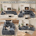 177'' Cloud Couch, Comfy Fluffy Oversized Modular Sectional Couches for Living Room, 8 Seater Modern Plush Corduroy Large Boneless Couch with Ottoman, Deep Seat, No Assembly Required, Dark Grey