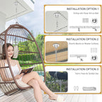BULEXYARD Heavy-Duty Egg Swing Chair Without Stand, 350 Lbs Foldable Rattan Hanging Hammock with Cushion, All-Weather Basket Seat for Outdoor Patio Bedroom Pergola Tree or Ceiling Mount, Brown Tan