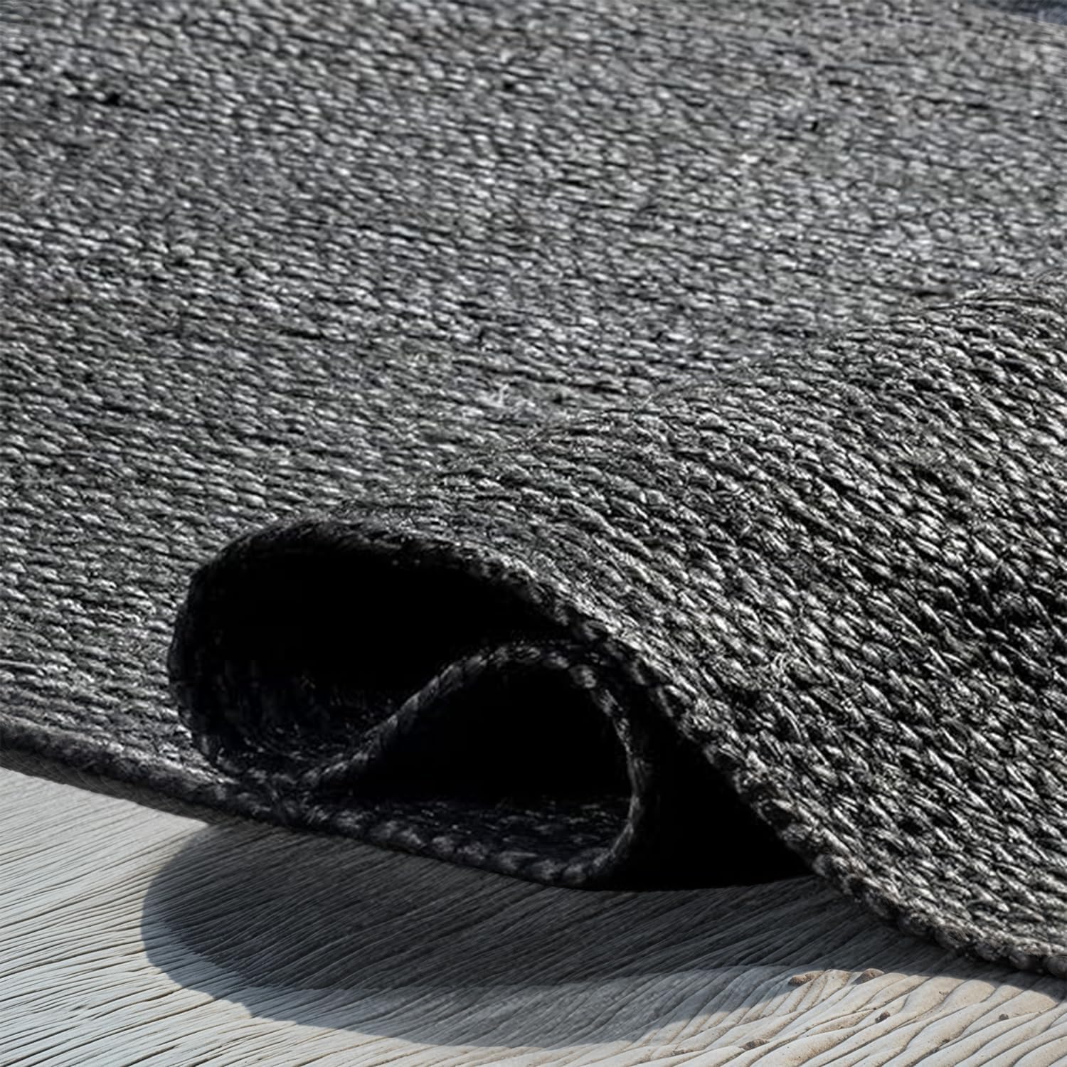 GRUHUM Jute Area Rug10ft Natural Fiber Round Black Handwoven Boho Farmhouse Rustic Vintage Soft Braided Reversible EcoFriendly Rugs for Indoor Kitchen Bedroom Living Room Hallways (10' ft Round)
