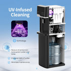 Self Clean Water Cooler Dispenser and Ice Maker Bottom Loading for 5 Gallon 3 Temperature Settings 22lbs Daily Capacity Ice Full Alert Night Light Black