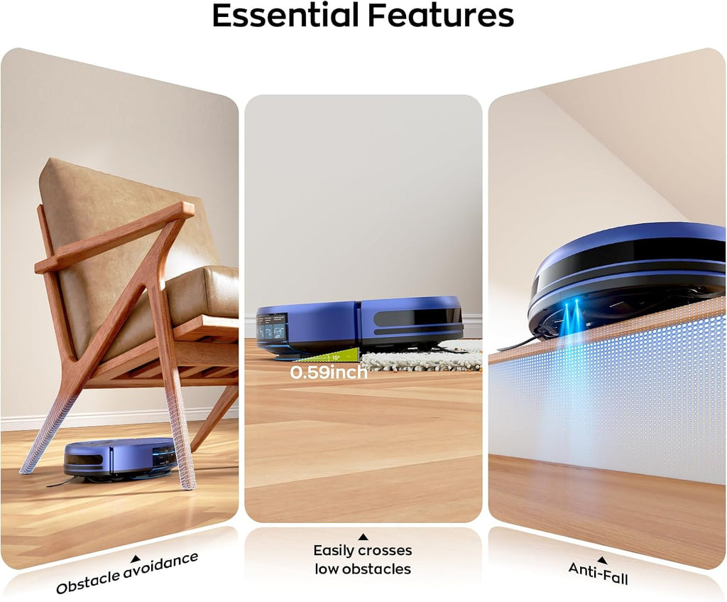 MANVN 2 in 1 Robot Vacuum and Mop Combo, 2.87'' Ultra-Slim Robotic Vacuum Cleaner with 3D Obstacle Avoidance, for Hard Floors and Carpets, Wi-Fi/App/Voice Controlled for Pet Hair, Self-Charging