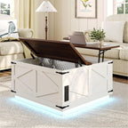 Jocoevol Farmhouse Lift Top Coffee Table, Square Wood Center Table with LED Lighting, USB-C Charging Station, and Hidden Storage Compartment - Rustic White & Oak Living Room Furniture
